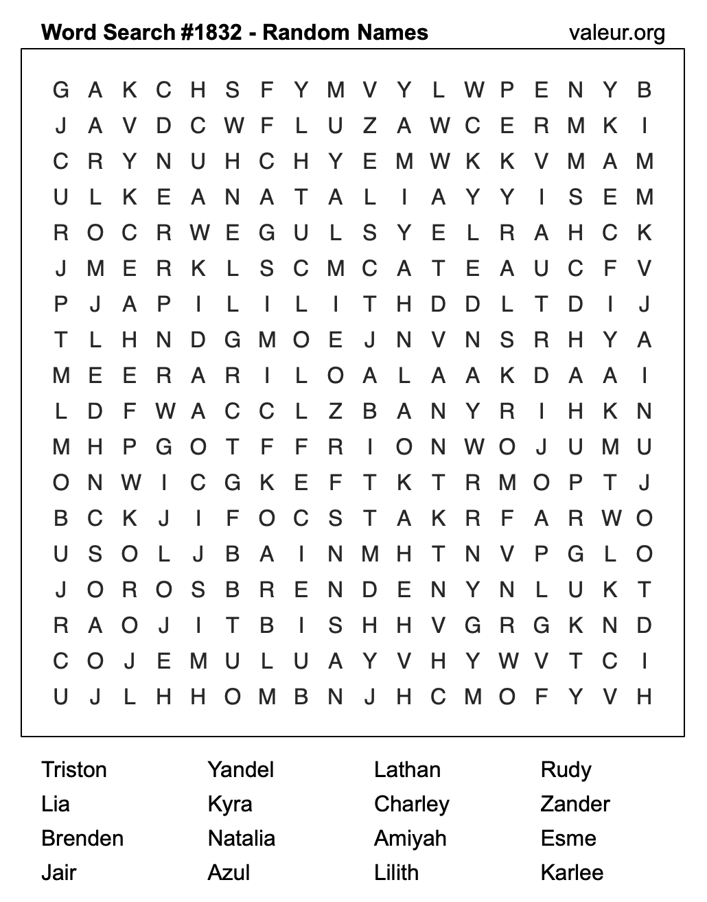 Word Search Puzzle with names #1832