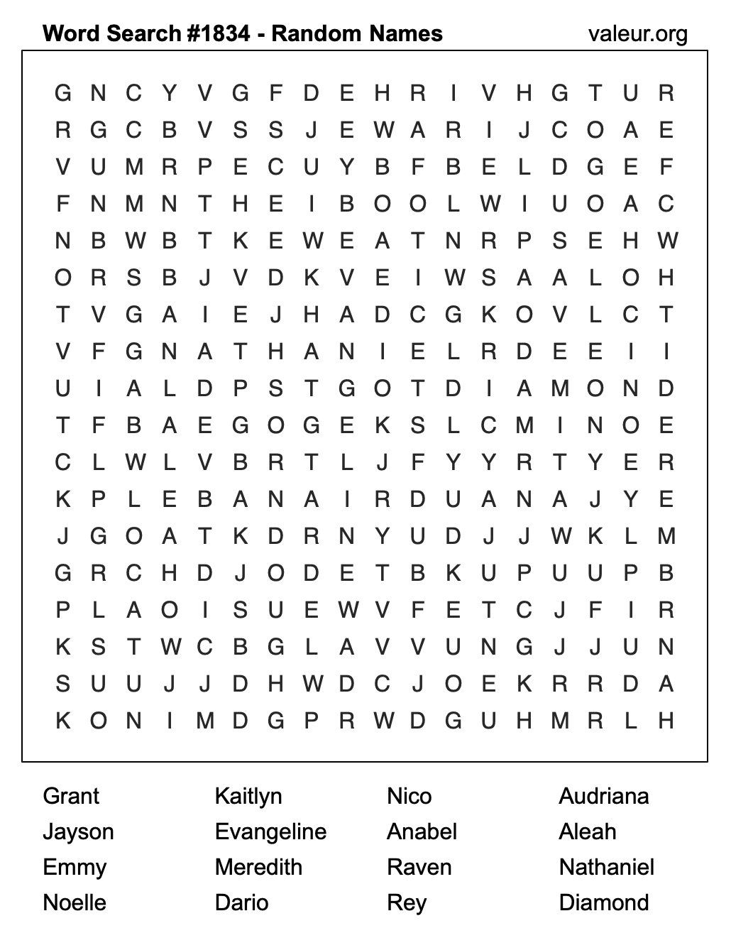 Word Search Puzzle with names #1834