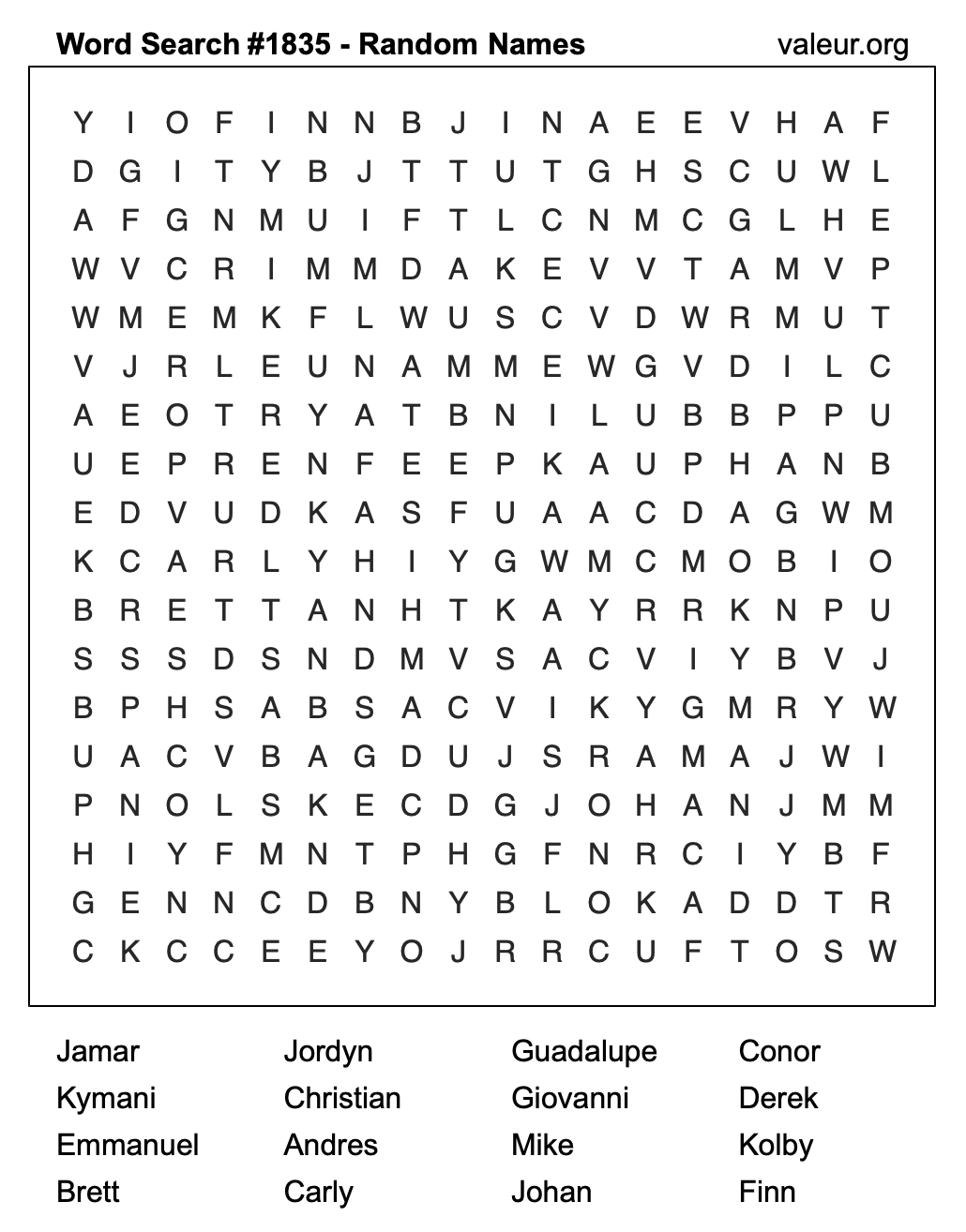 Word Search Puzzle with names #1835