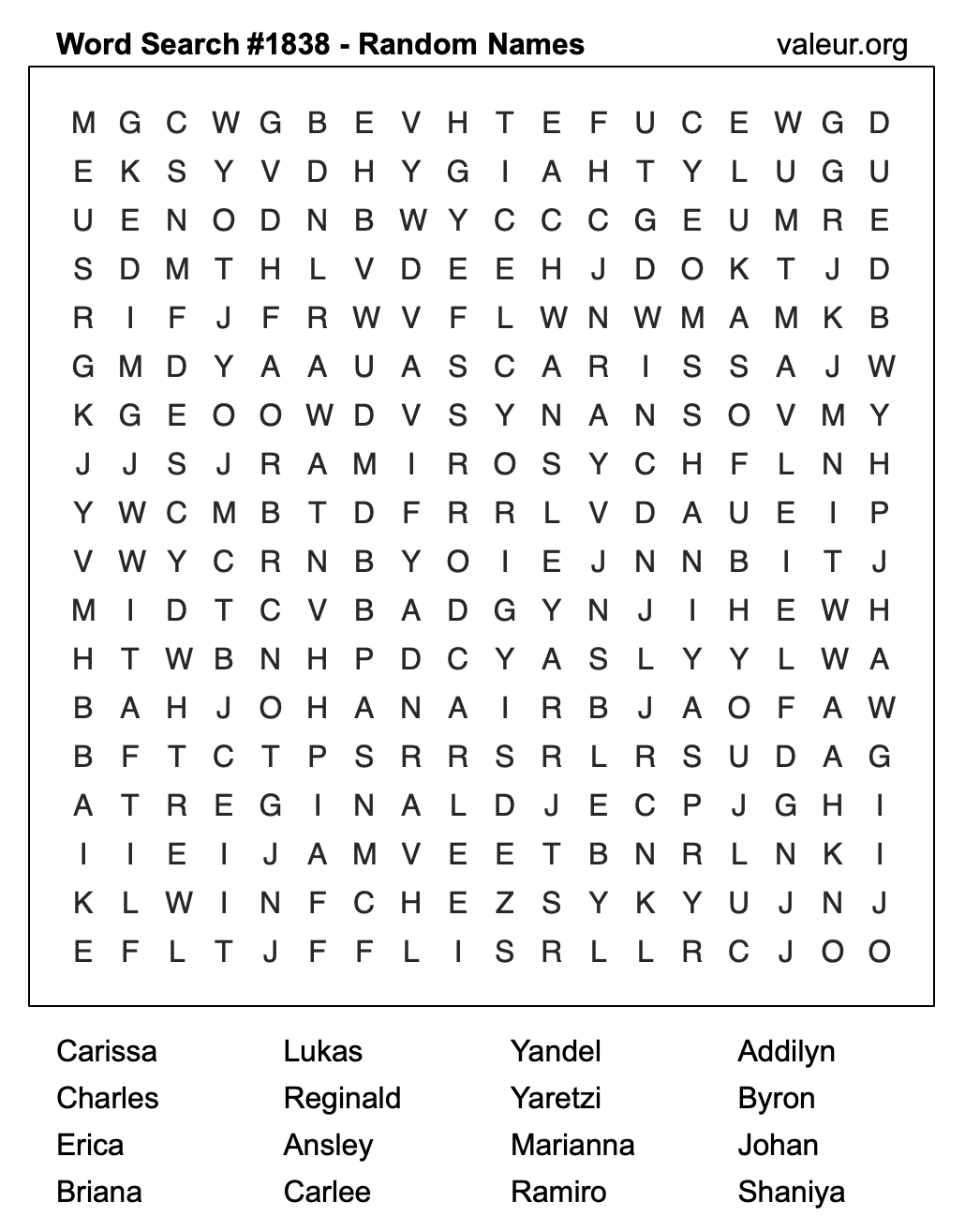 Word Search Puzzle with names #1838 Word Search Puzzle with names #1838