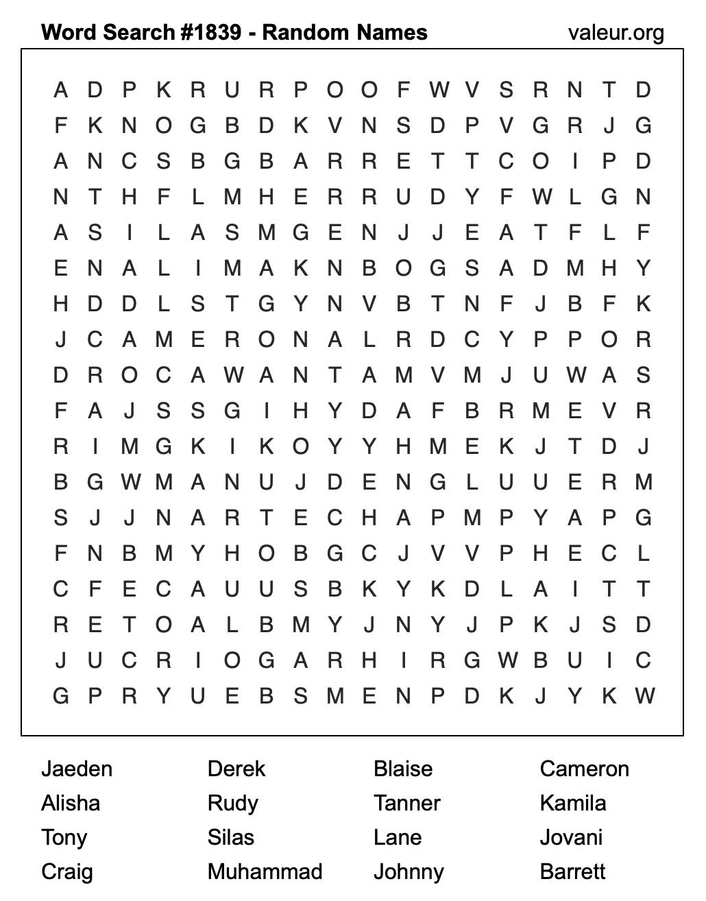 Word Search Puzzle with names #1839 Word Search Puzzle with names #1839