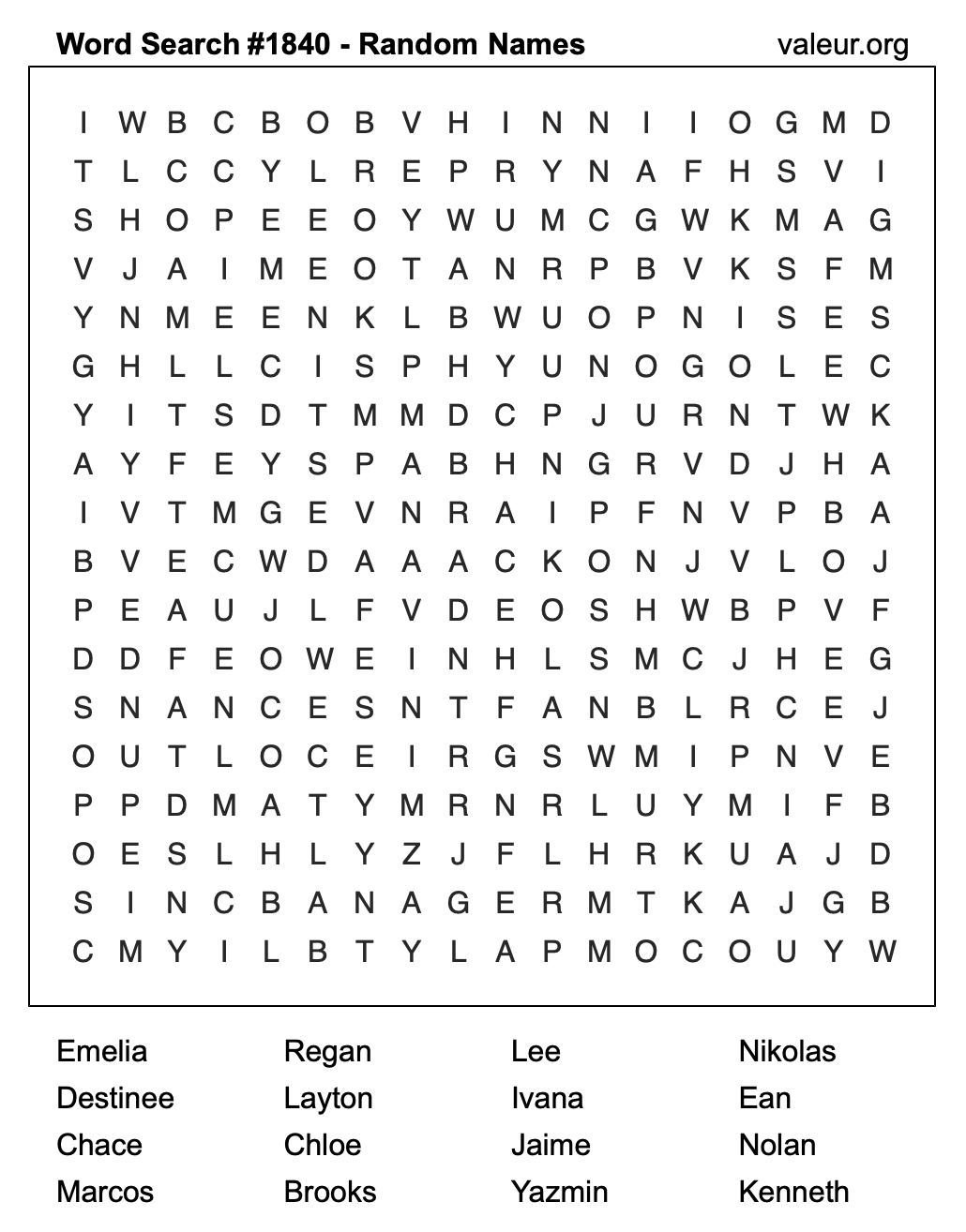 Word Search Puzzle with names #1840 Word Search Puzzle with names #1840
