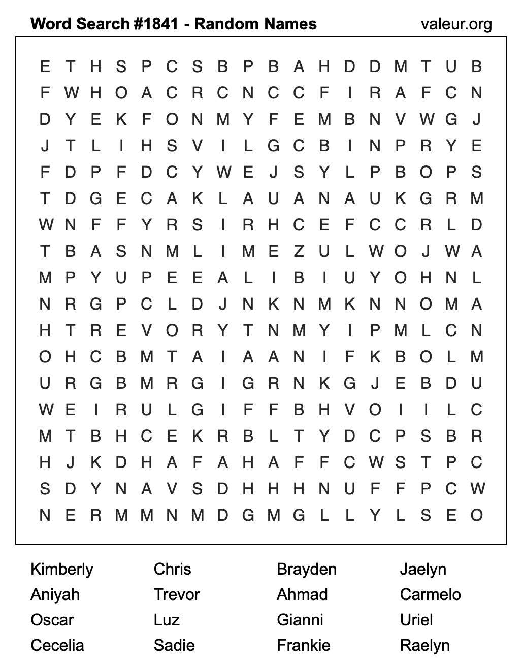 Word Search Puzzle with names #1841 Word Search Puzzle with names #1841