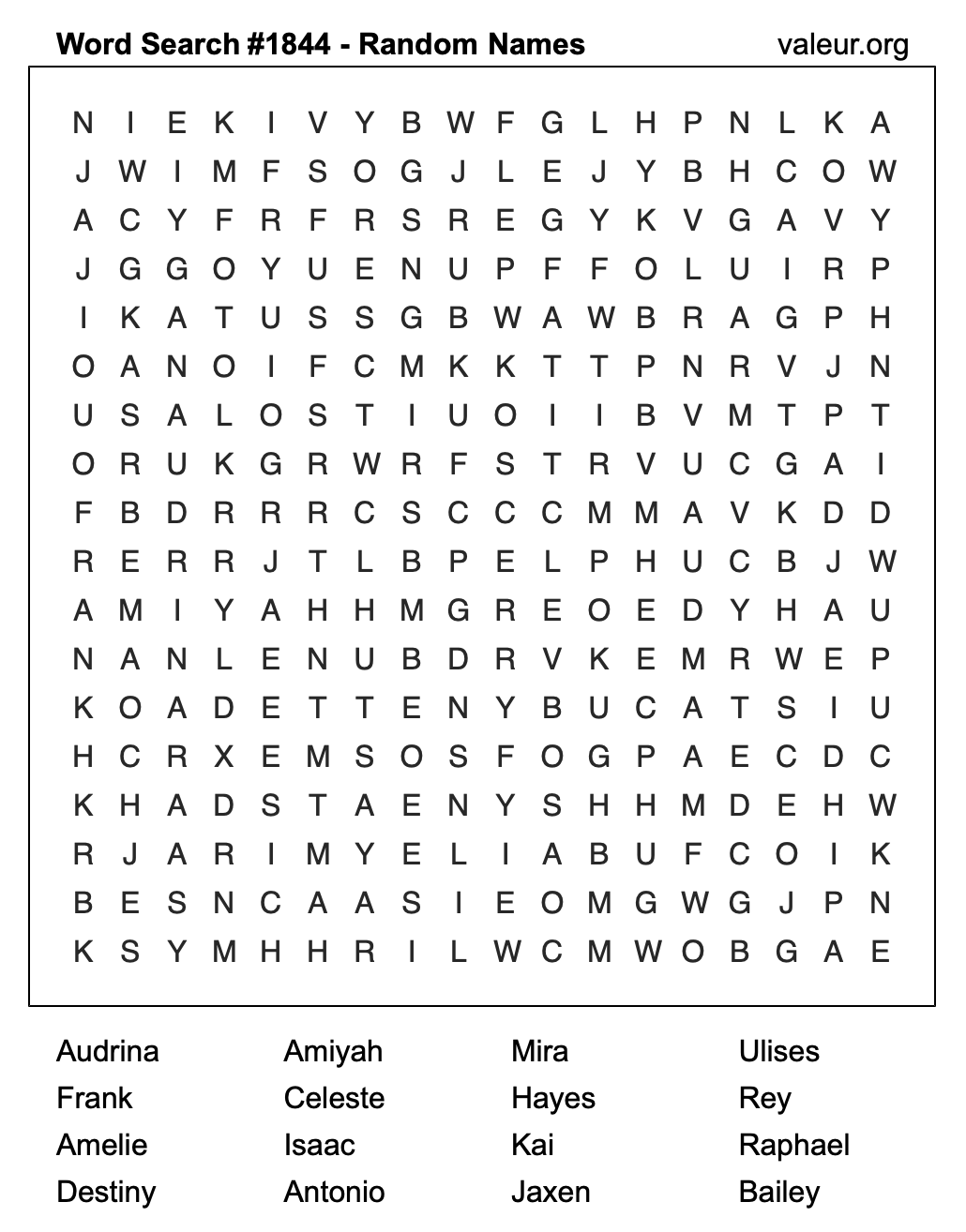 Word Search Puzzle with names #1844