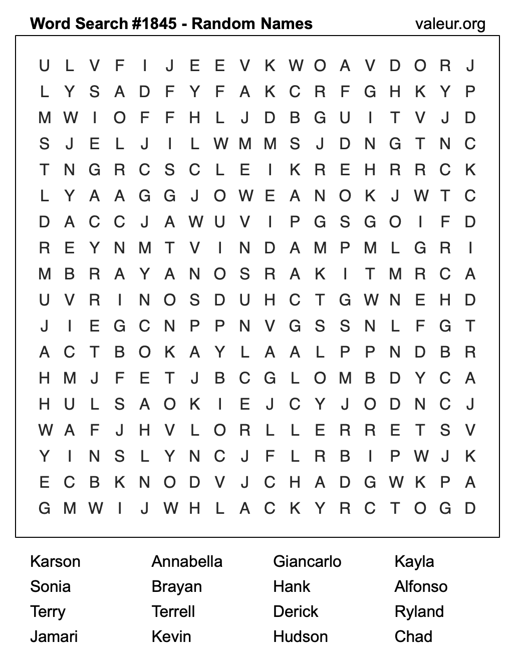 Word Search Puzzle with names #1845