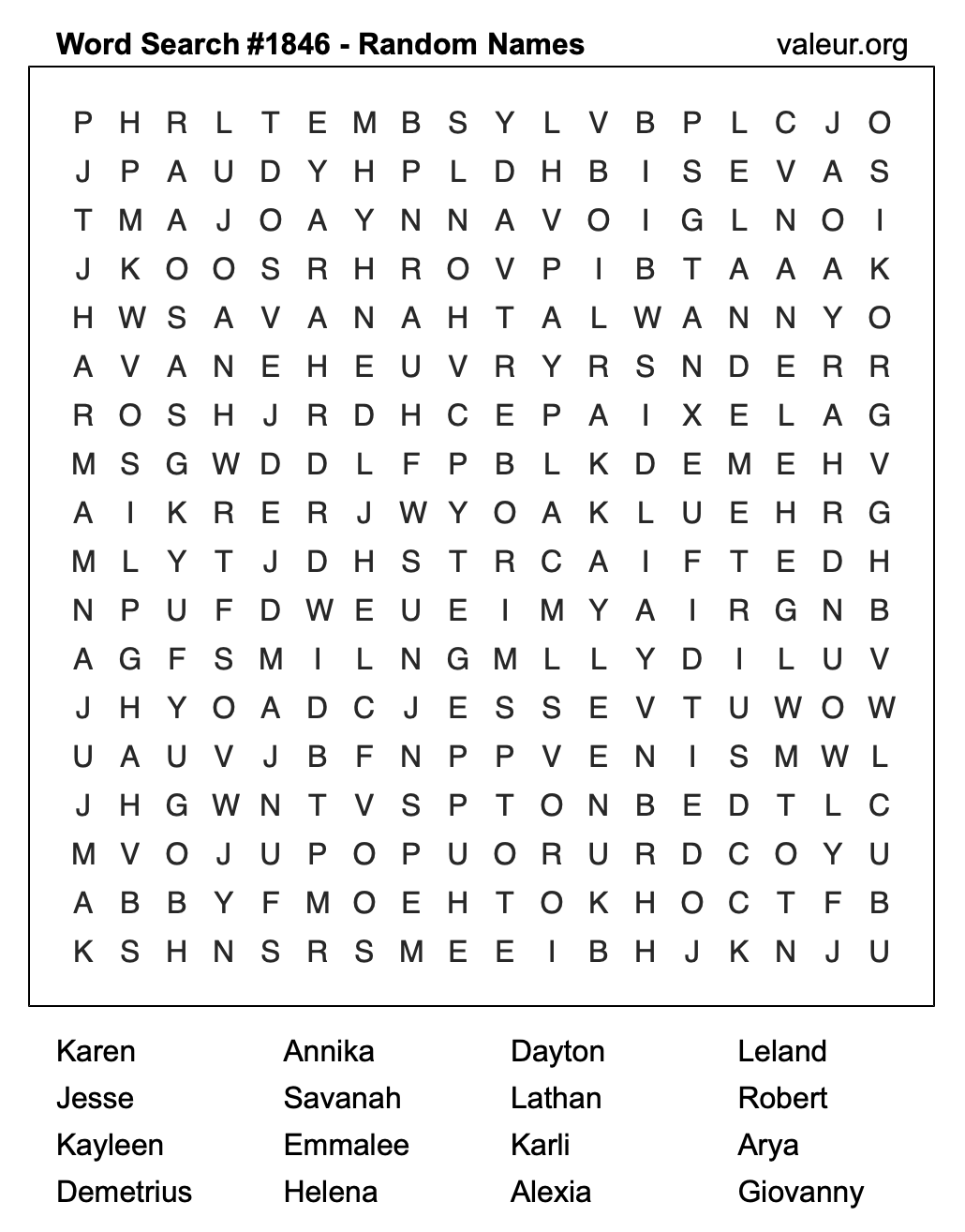 Word Search Puzzle with names #1846