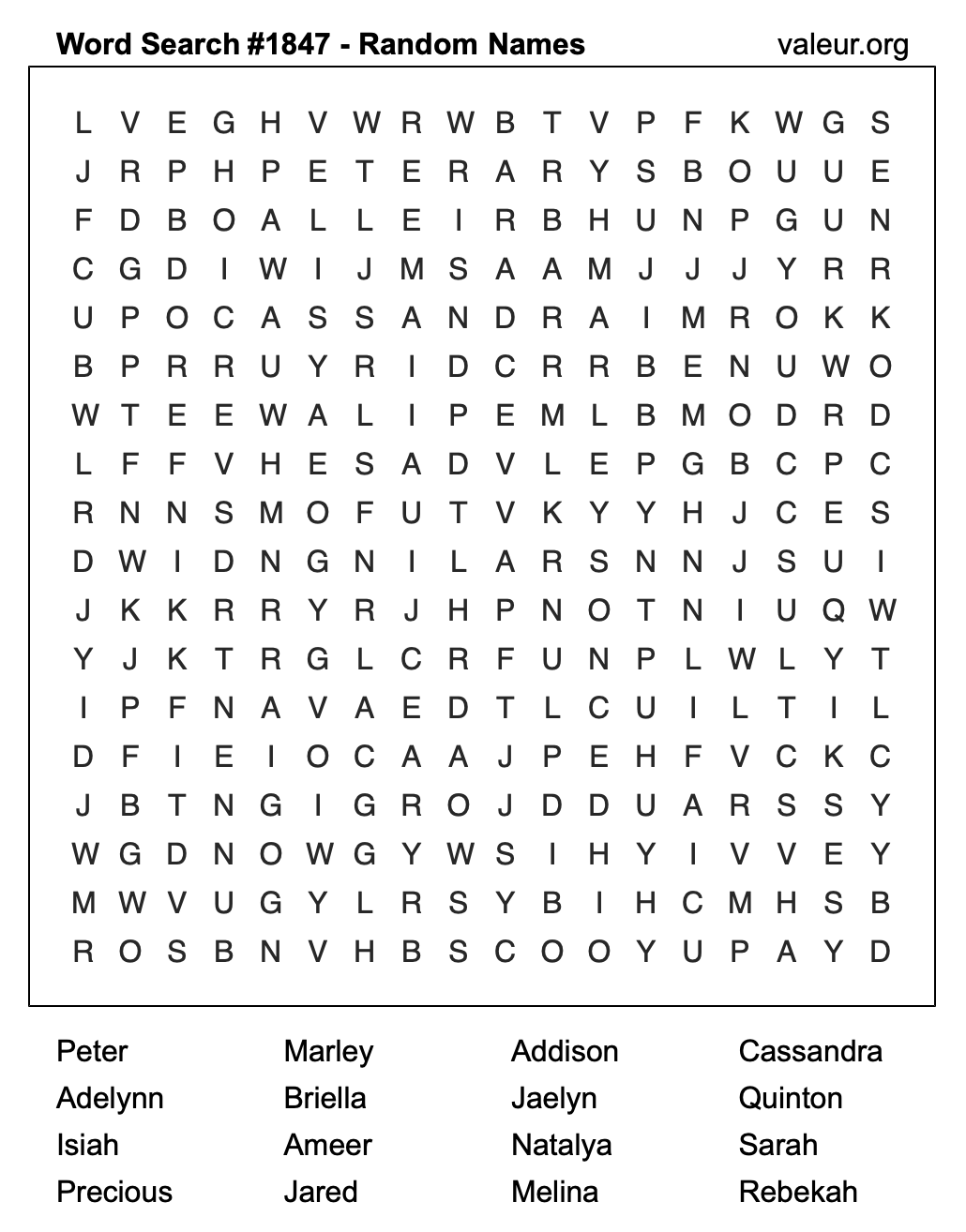 Word Search Puzzle with names #1847