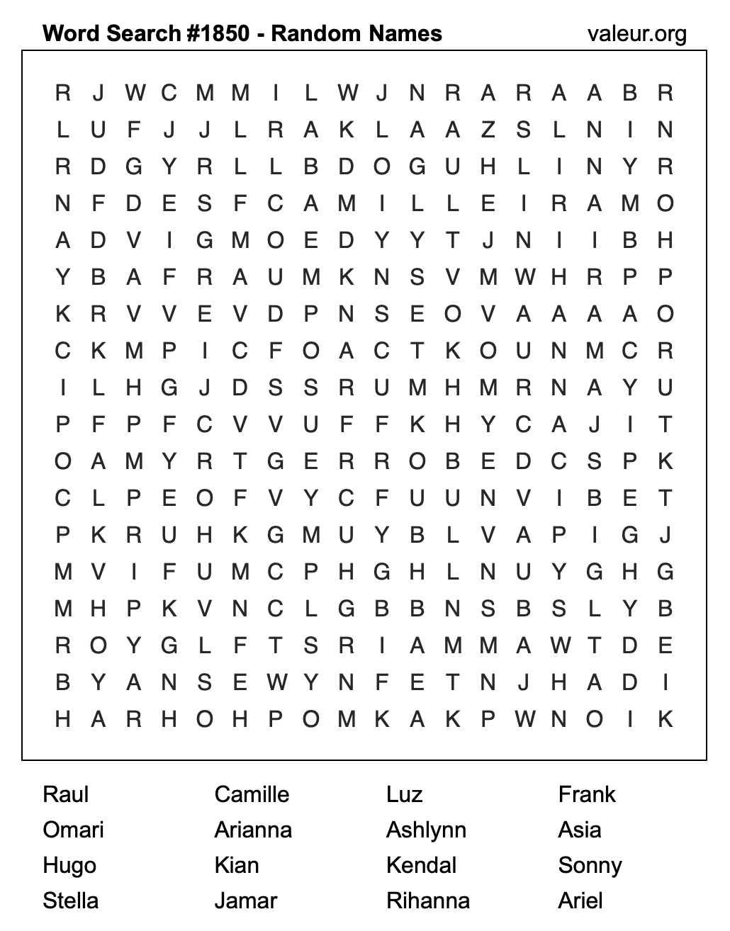 Word Search Puzzle with names #1850