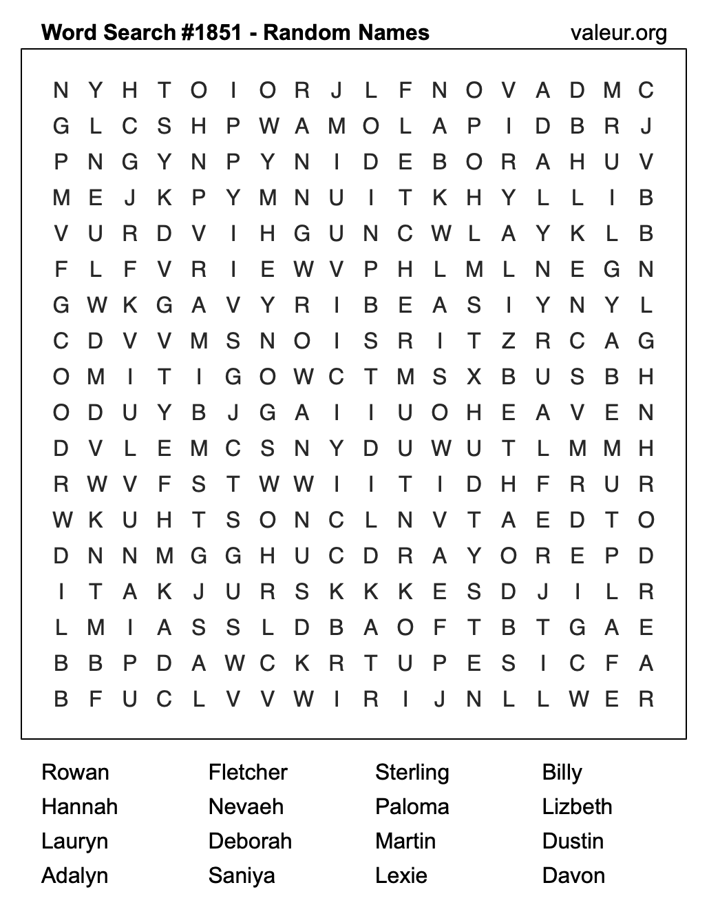 Word Search Puzzle with names #1851