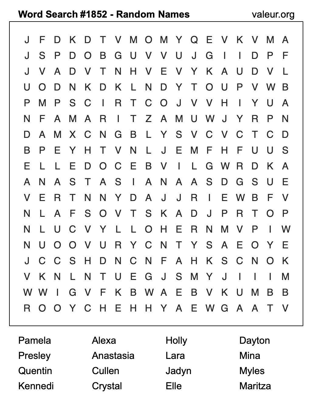 Word Search Puzzle with names #1852