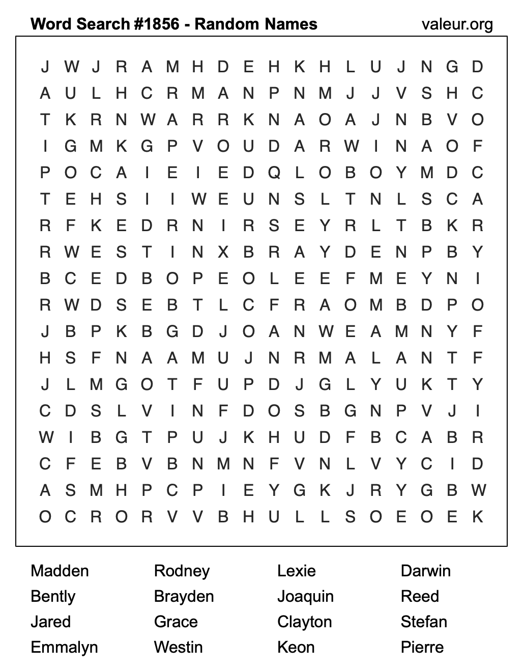 Word Search Puzzle with names #1856