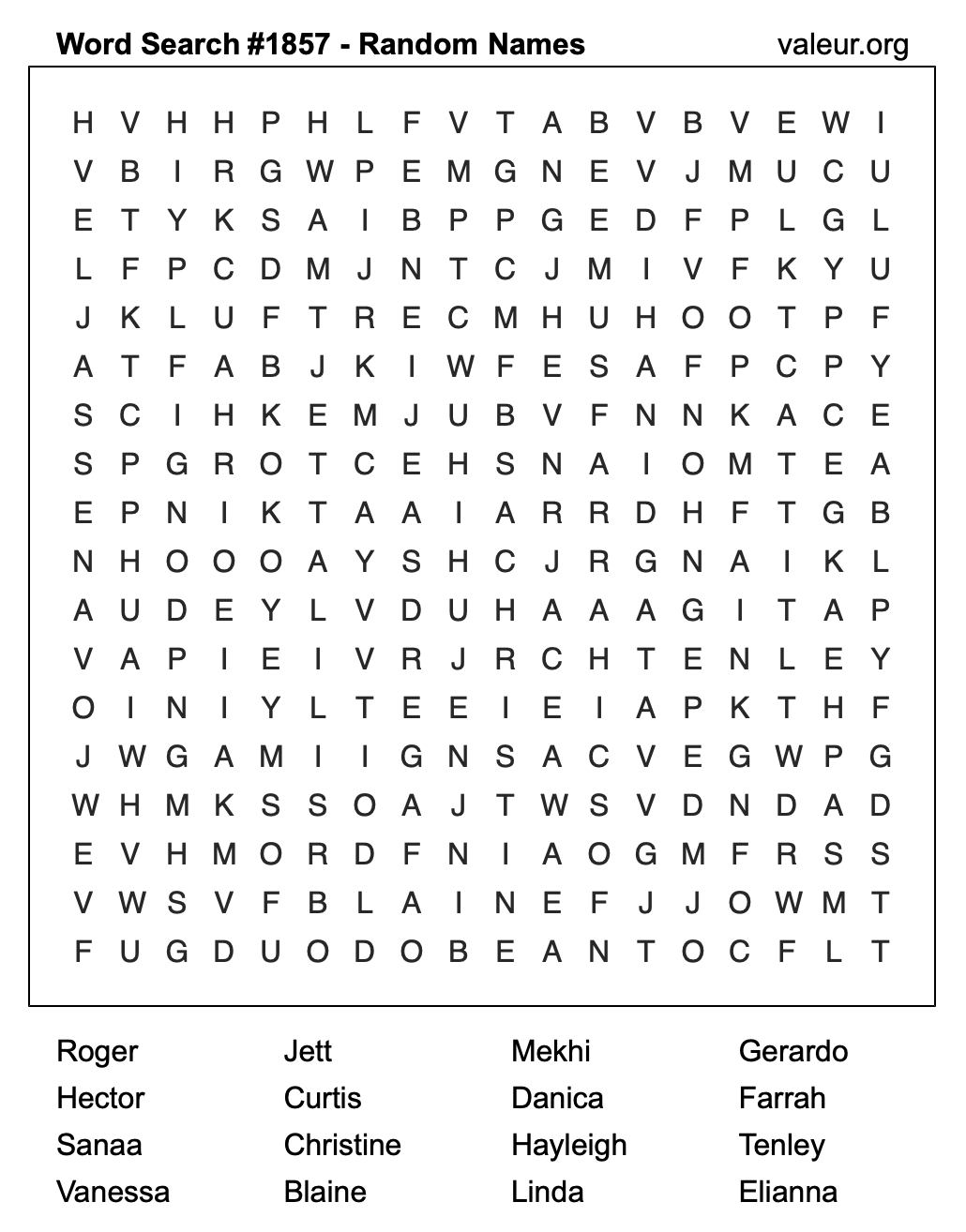 Word Search Puzzle with names #1857