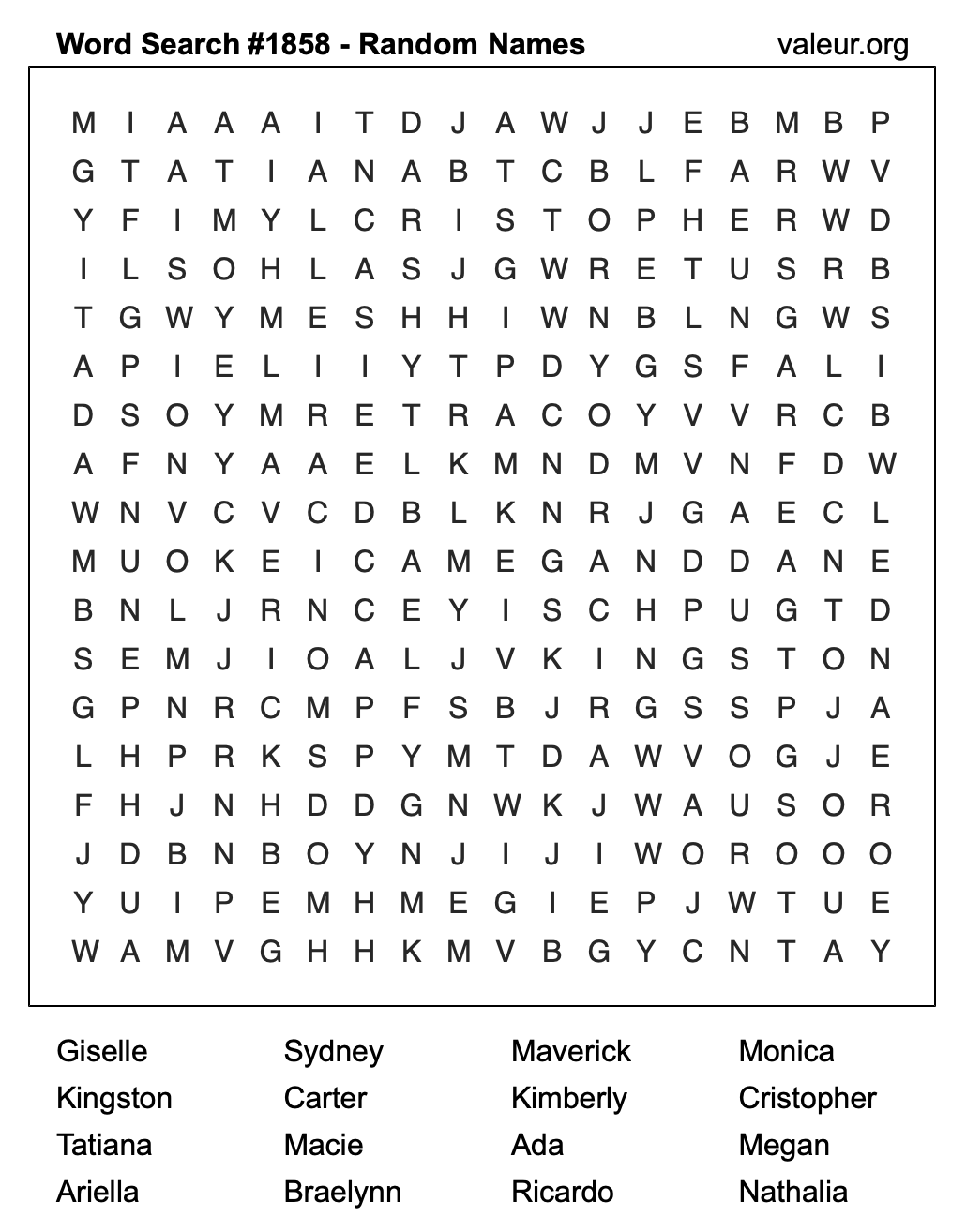 Word Search Puzzle with names #1858