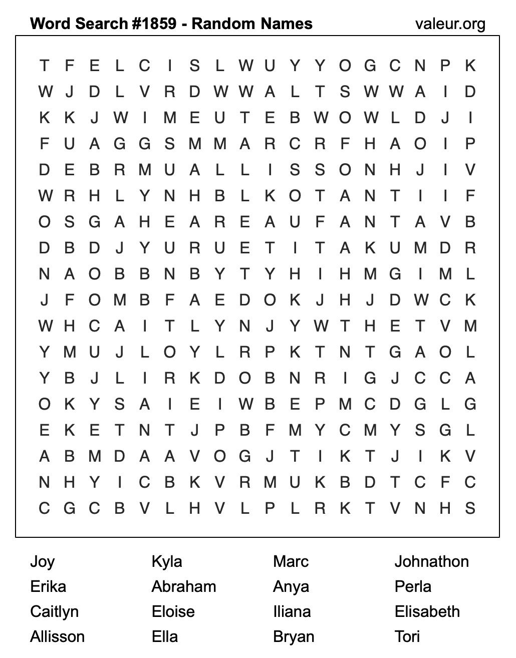 Word Search Puzzle with names #1859