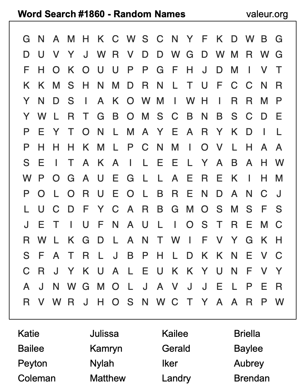 Word Search Puzzle with names #1860