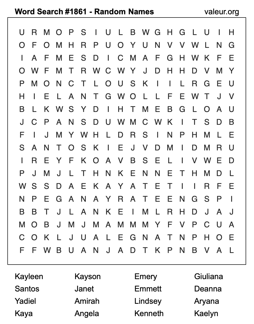 Word Search Puzzle with names #1861
