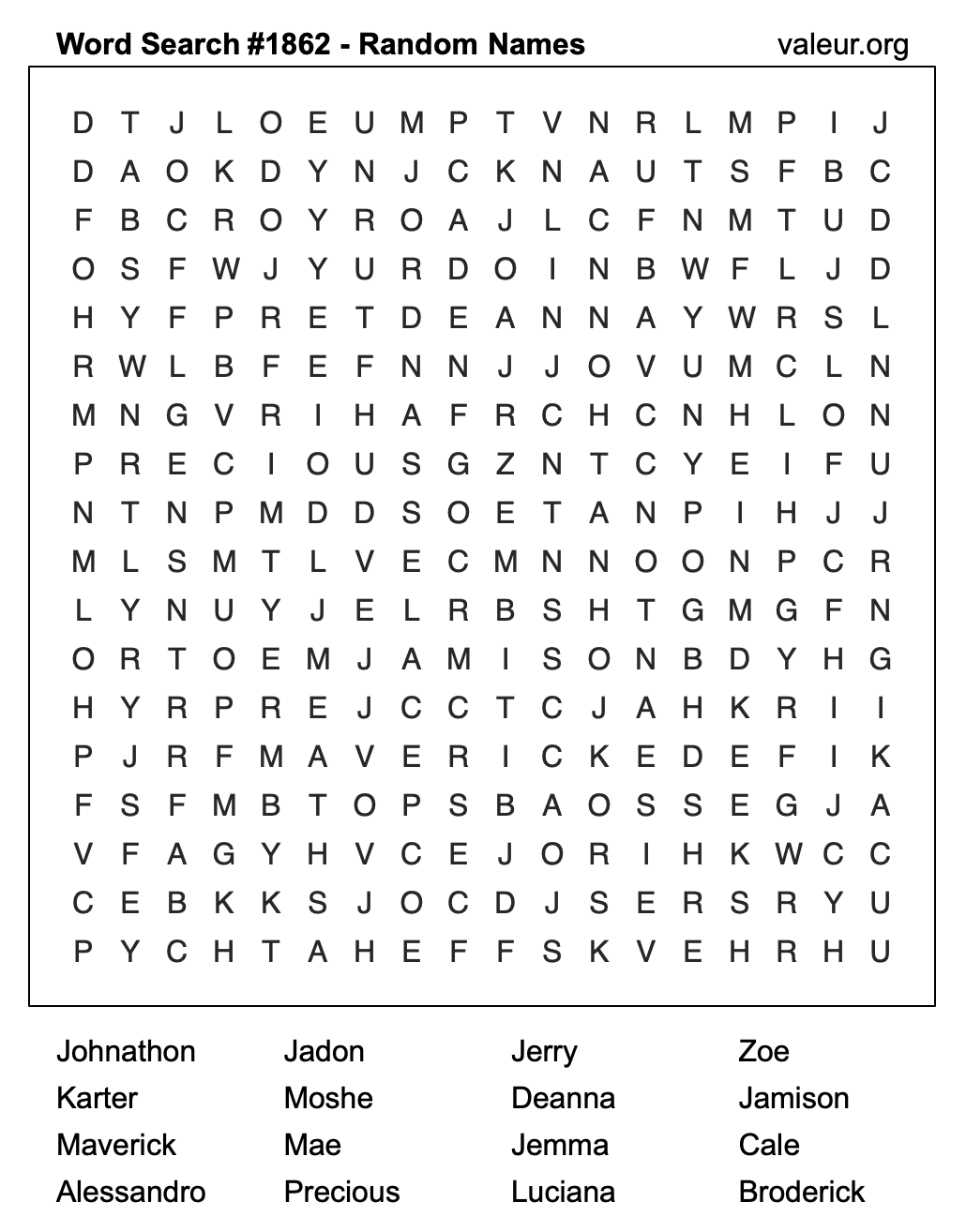 Word Search Puzzle with names #1862