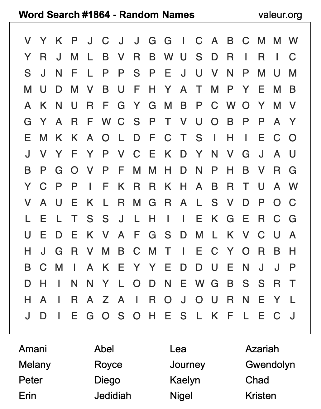 Word Search Puzzle with names #1864