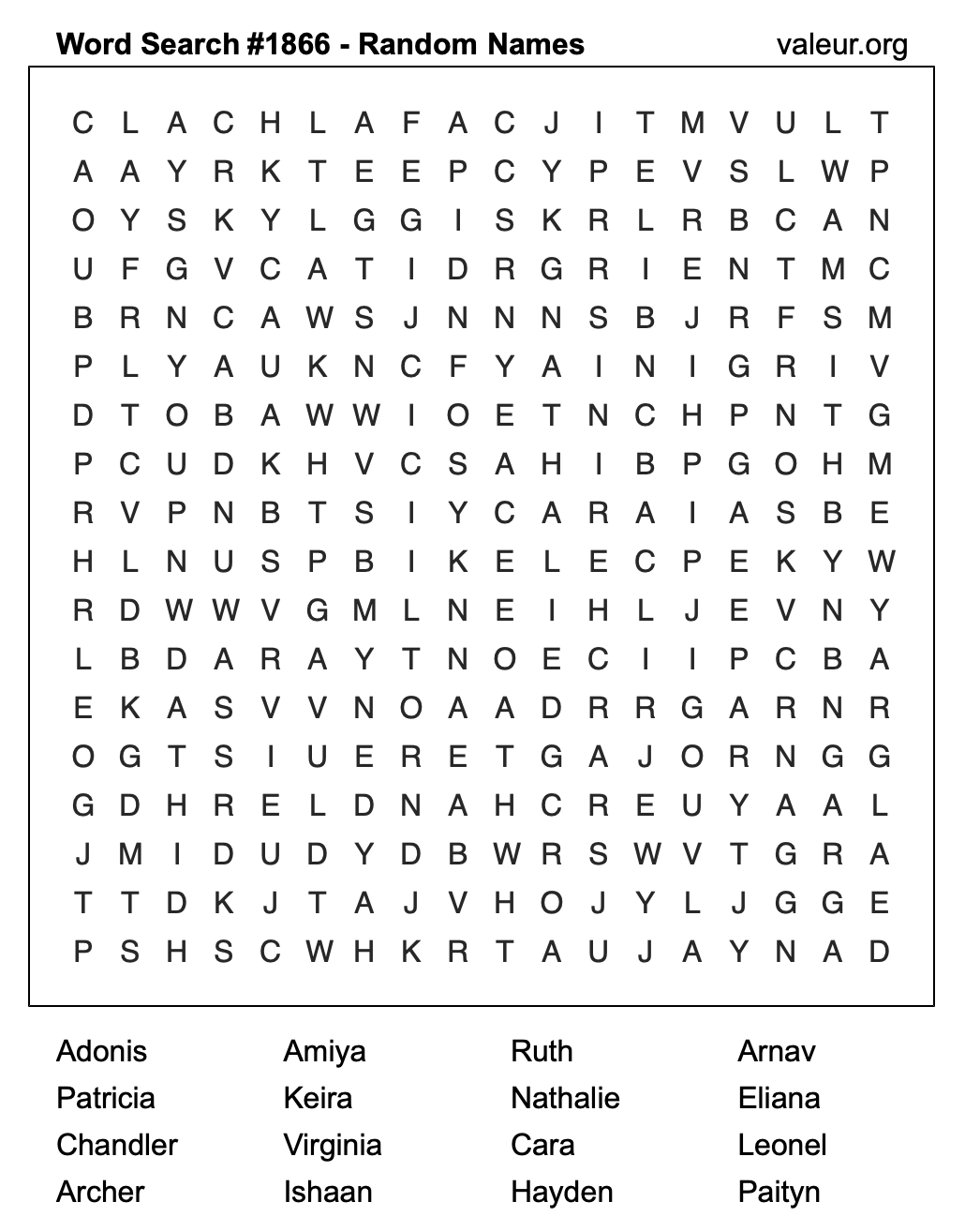 Word Search Puzzle with names #1866