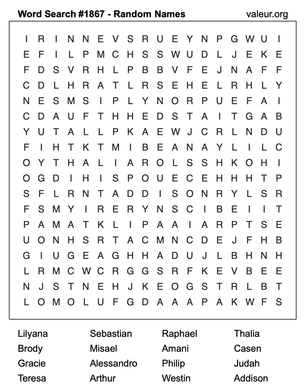 Word Search Puzzle with names #1867