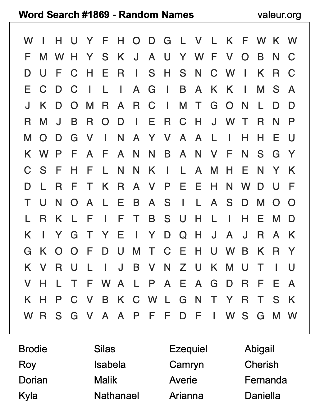 Word Search Puzzle with names #1869