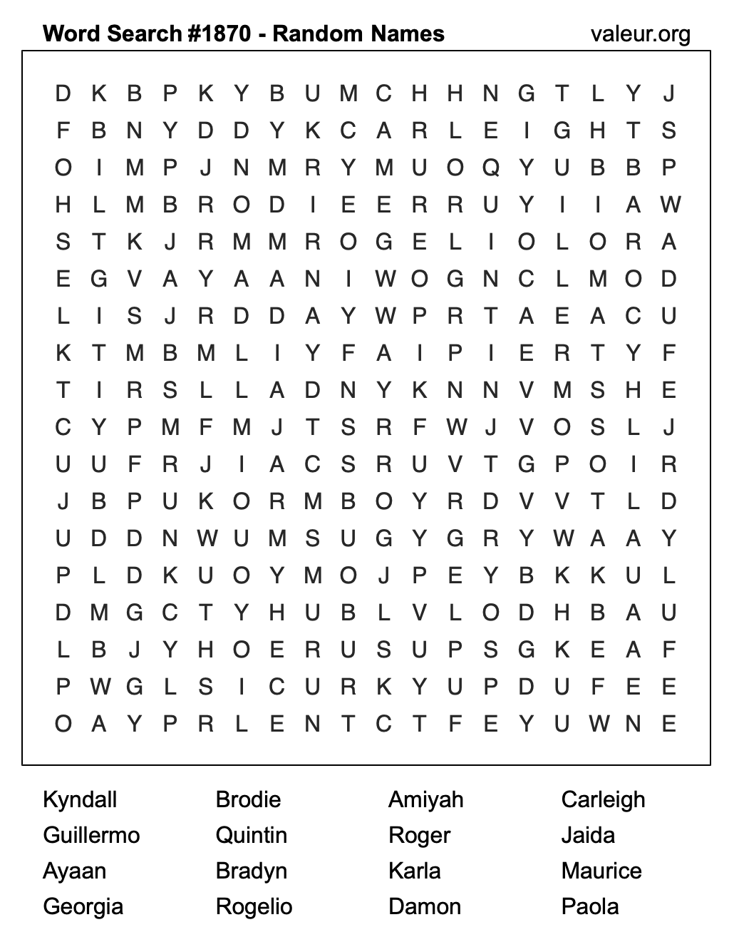 Word Search Puzzle with names #1870