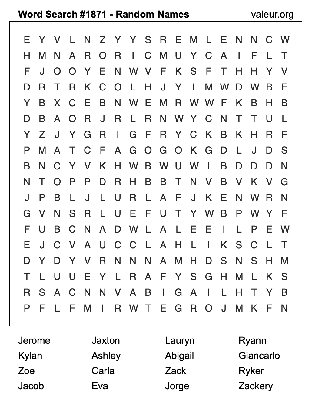 Word Search Puzzle with names #1871