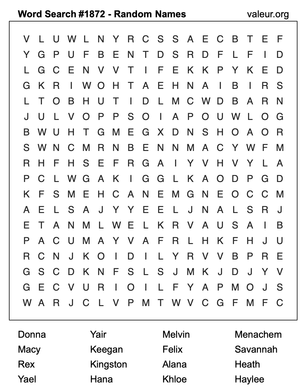 Word Search Puzzle with names #1872