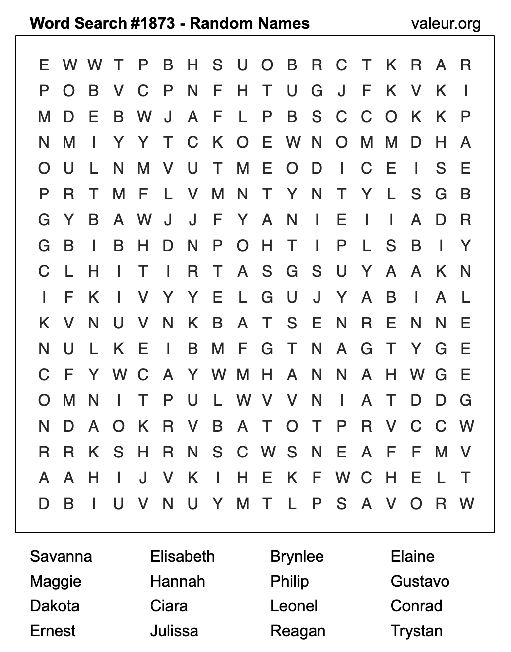 Word Search Puzzle with names #1873