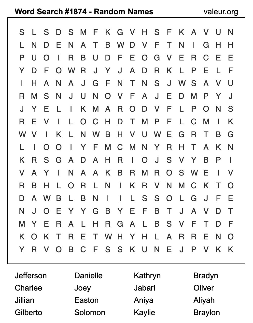 Word Search Puzzle with names #1874