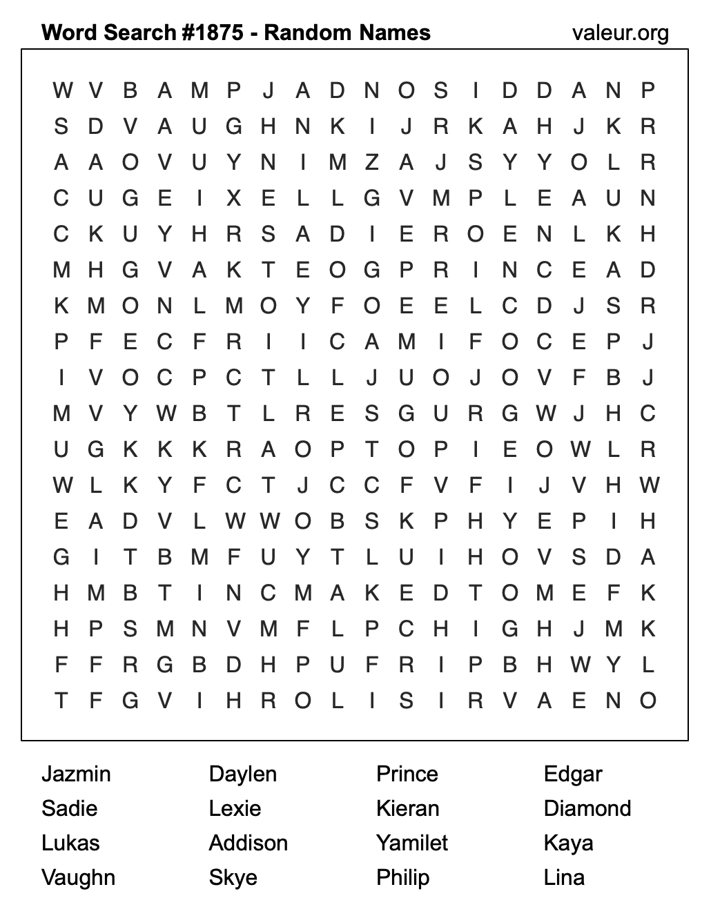 Word Search Puzzle with names #1875