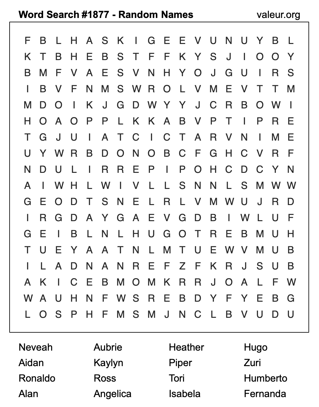 Word Search Puzzle with names #1877