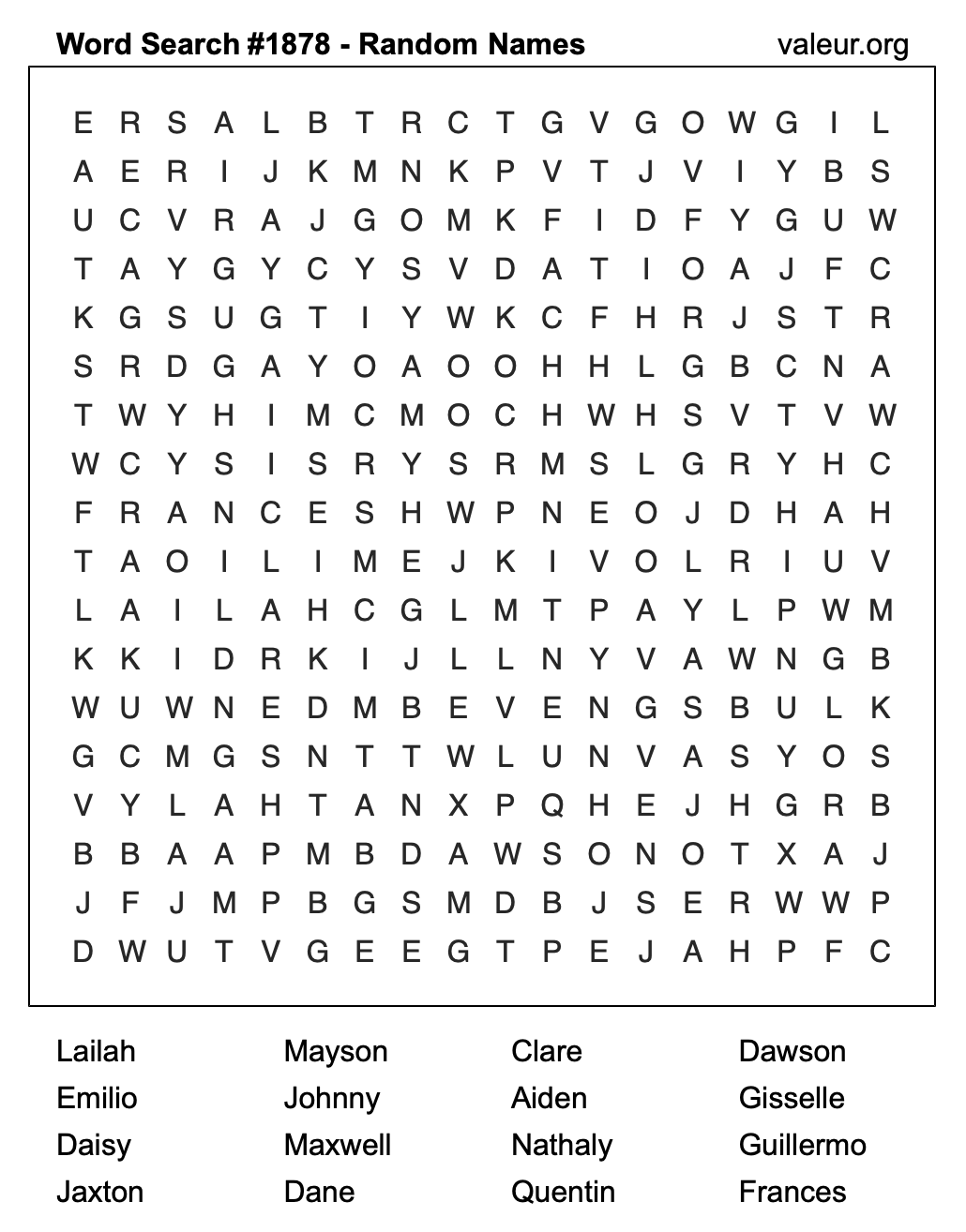 Word Search Puzzle with names #1878