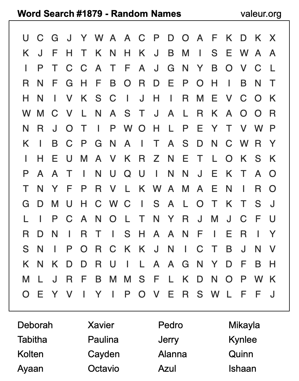 Word Search Puzzle with names #1879