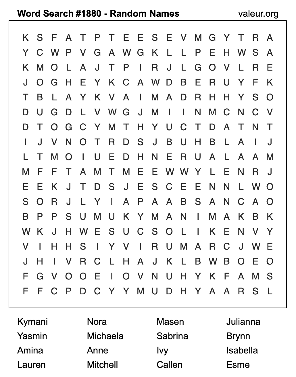 Word Search Puzzle with names #1880