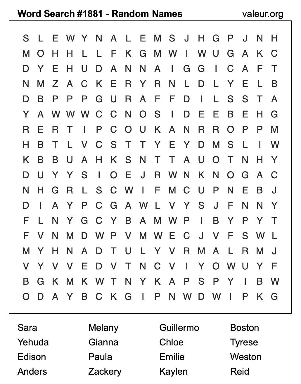 Word Search Puzzle with names #1881