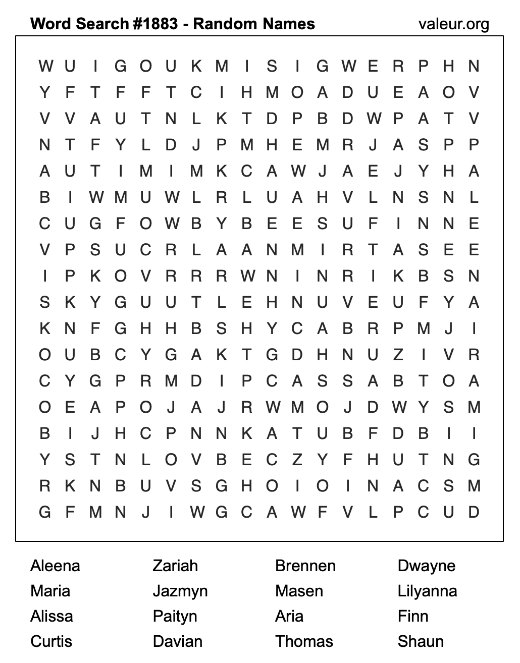 Word Search Puzzle with names #1883