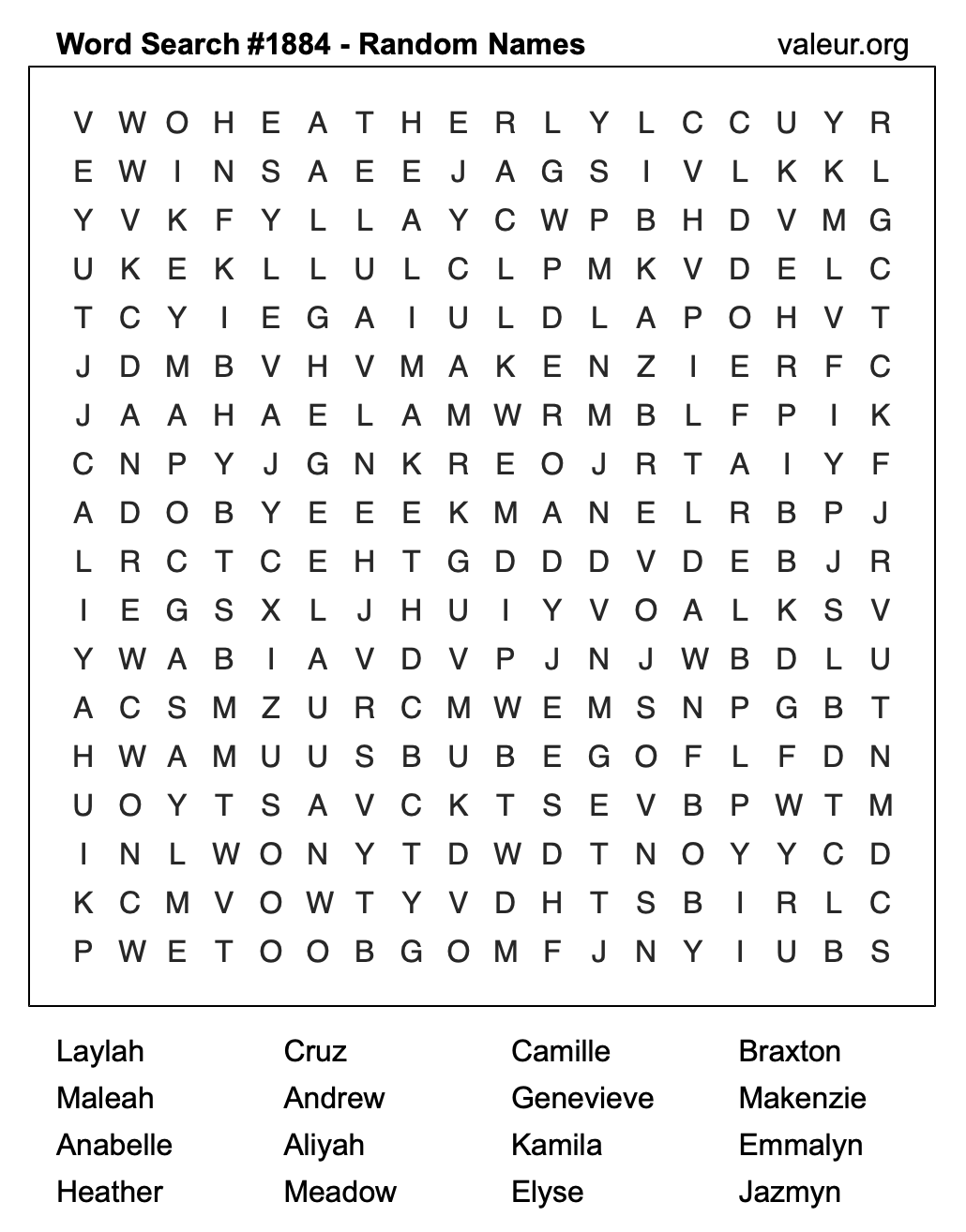 Word Search Puzzle with names #1884