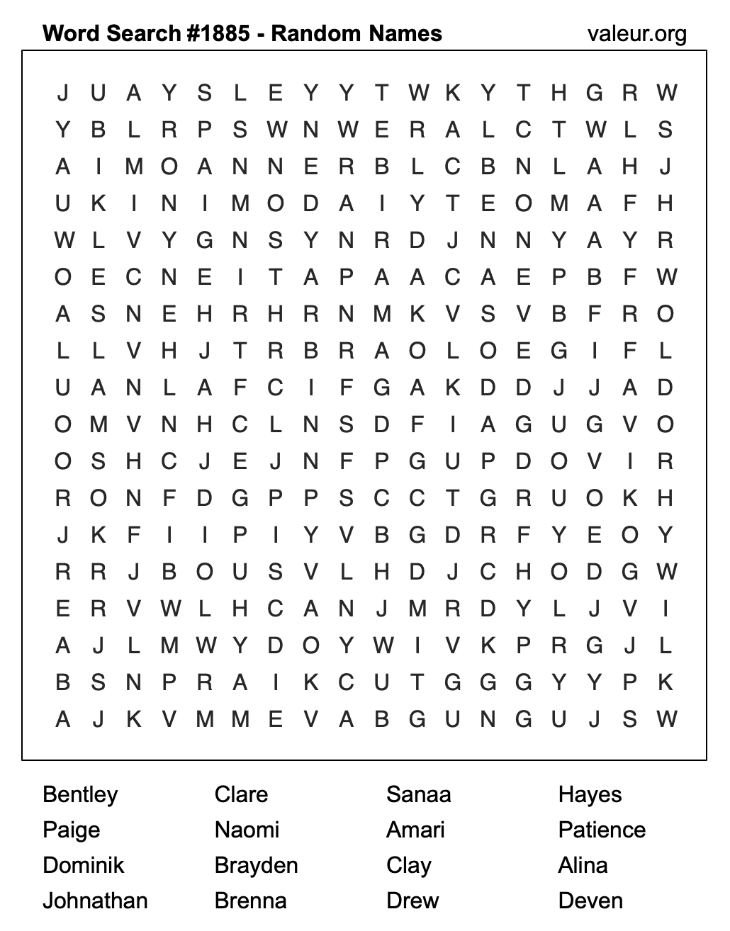 Word Search Puzzle with names #1885