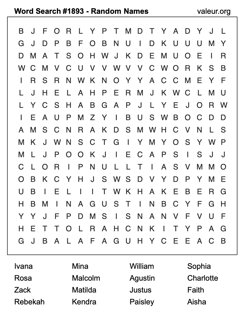 Word Search Puzzle with names #1893 Word Search Puzzle with names #1893