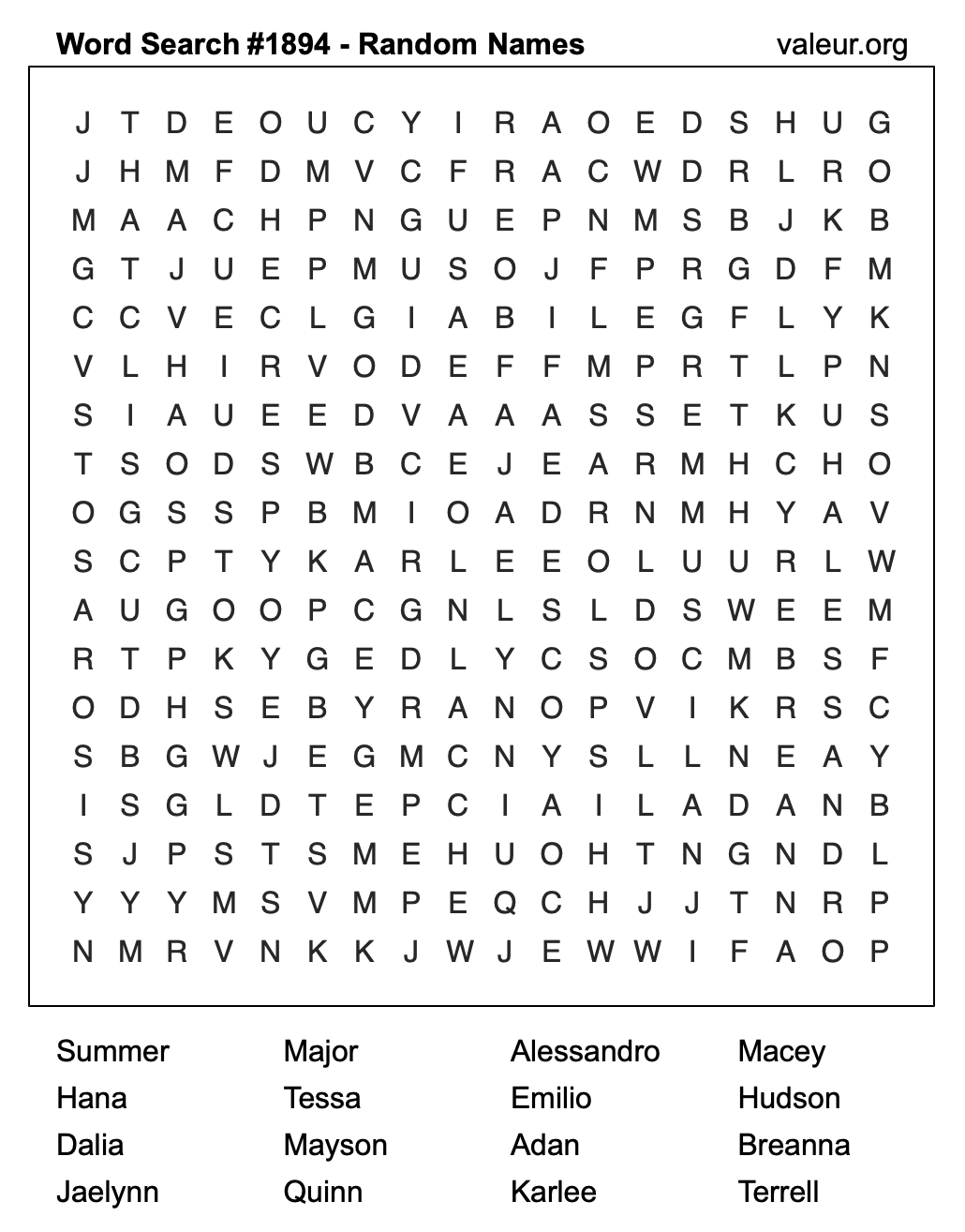 Word Search Puzzle with names #1894 Word Search Puzzle with names #1894