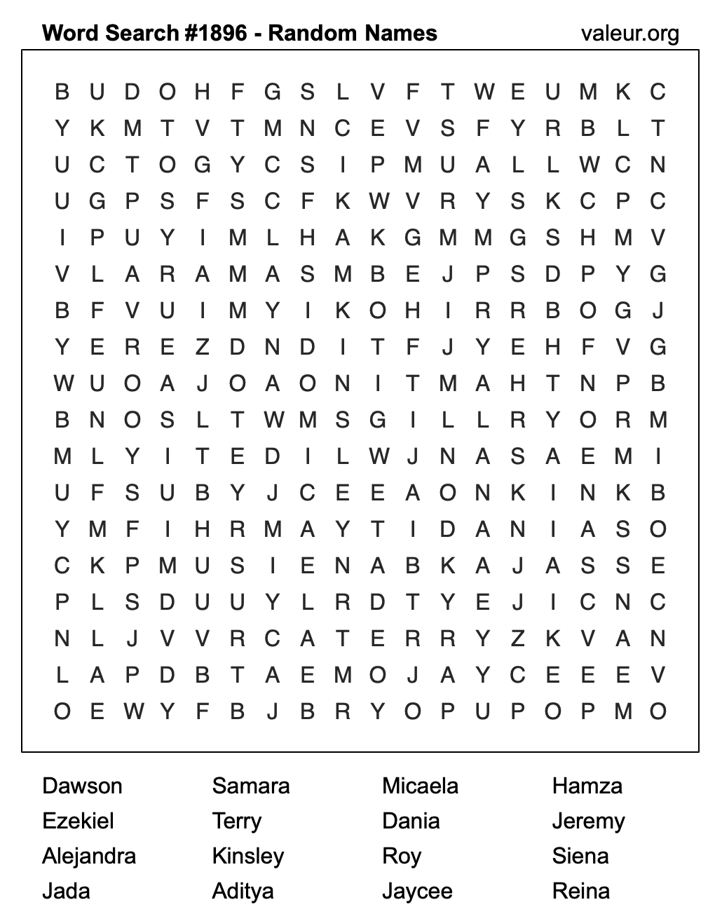 Word Search Puzzle with names #1896 Word Search Puzzle with names #1896