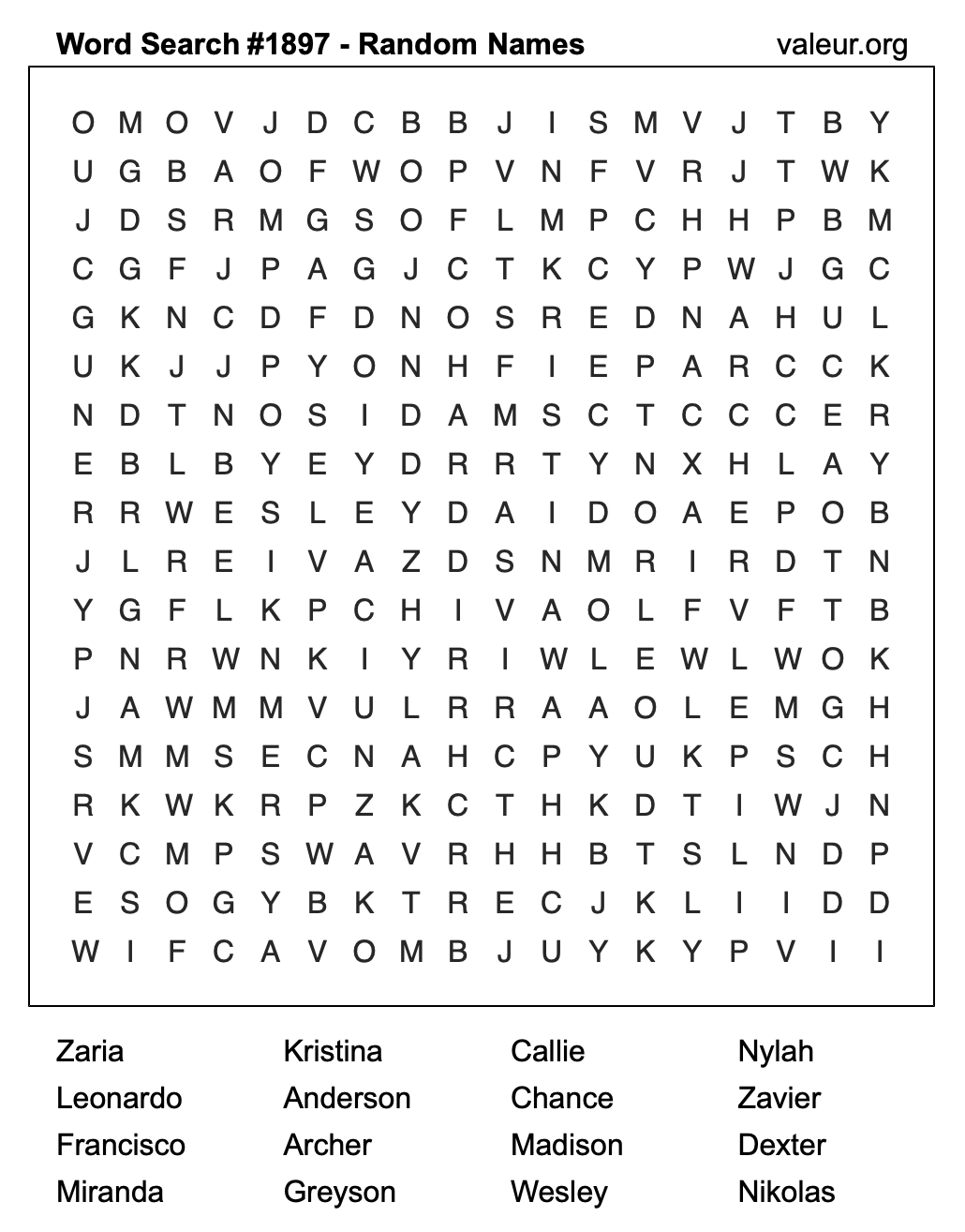 Word Search Puzzle with names #1897 Word Search Puzzle with names #1897