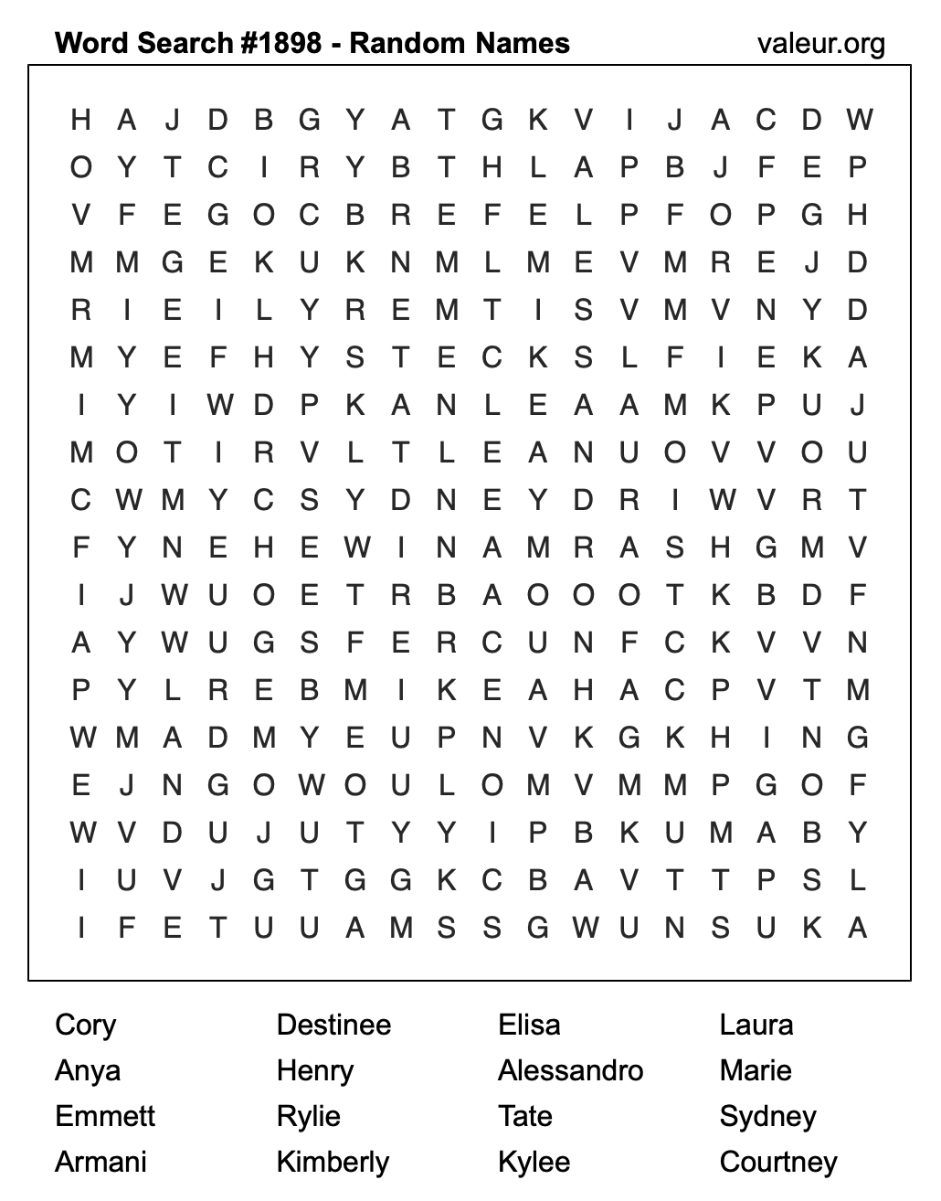 Word Search Puzzle with names #1898 Word Search Puzzle with names #1898
