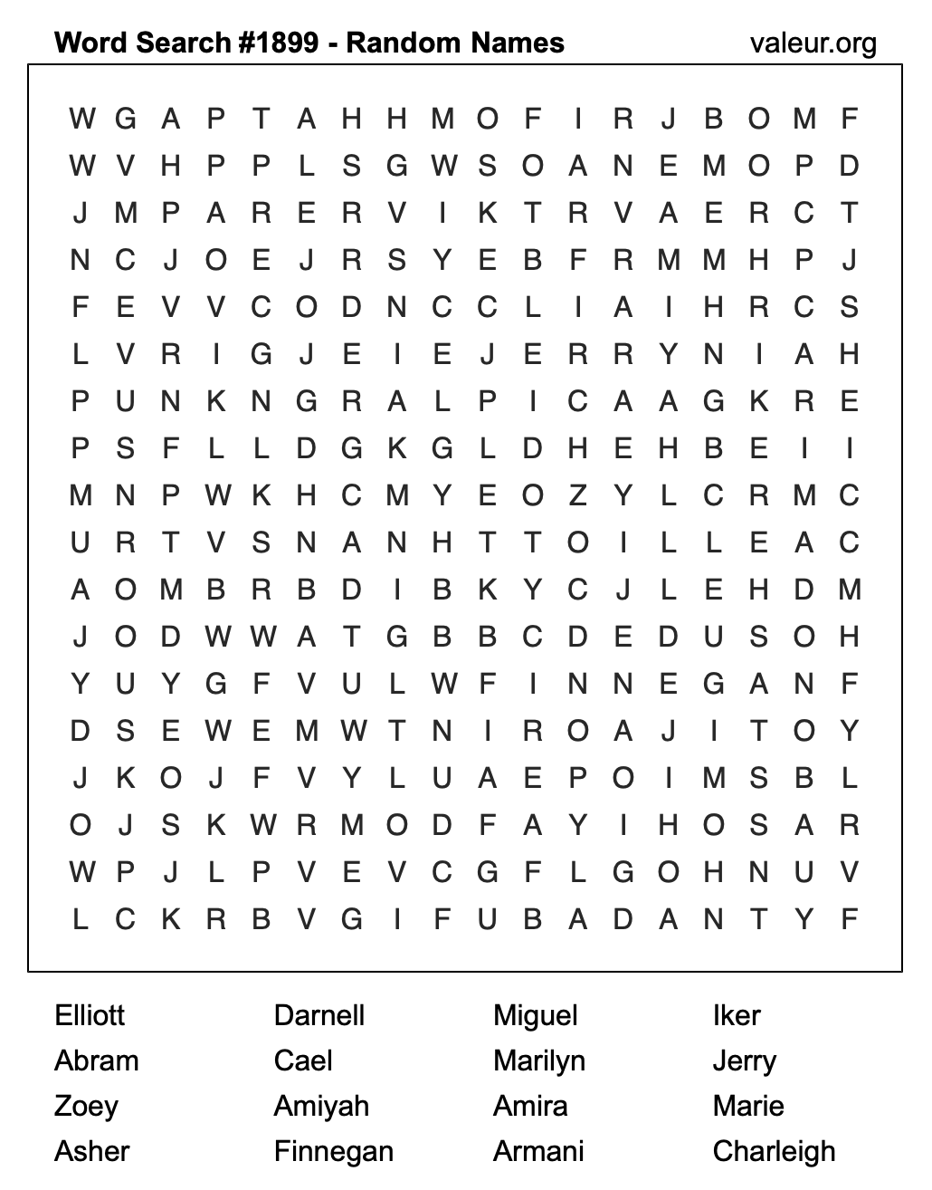 Word Search Puzzle with names #1899 Word Search Puzzle with names #1899