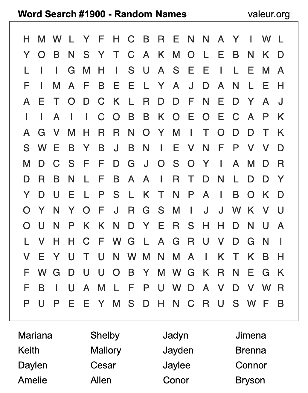 Word Search Puzzle with names #1900 Word Search Puzzle with names #1900