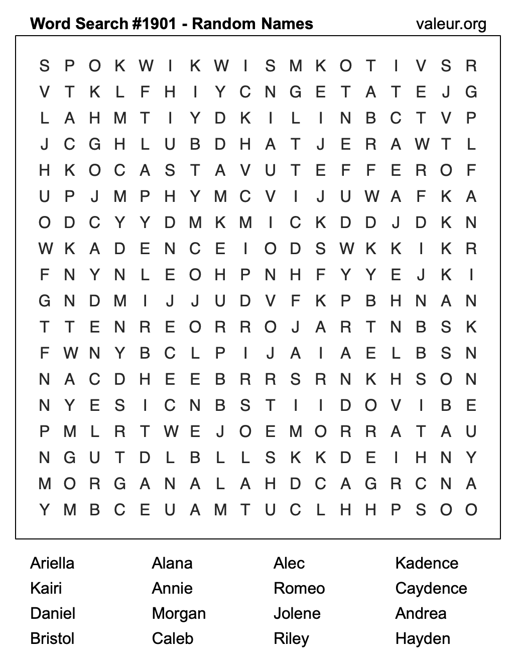 Word Search Puzzle with names #1901 Word Search Puzzle with names #1901