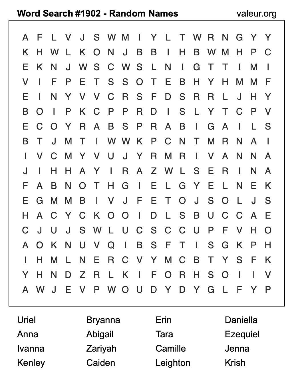 Word Search Puzzle with names #1902 Word Search Puzzle with names #1902