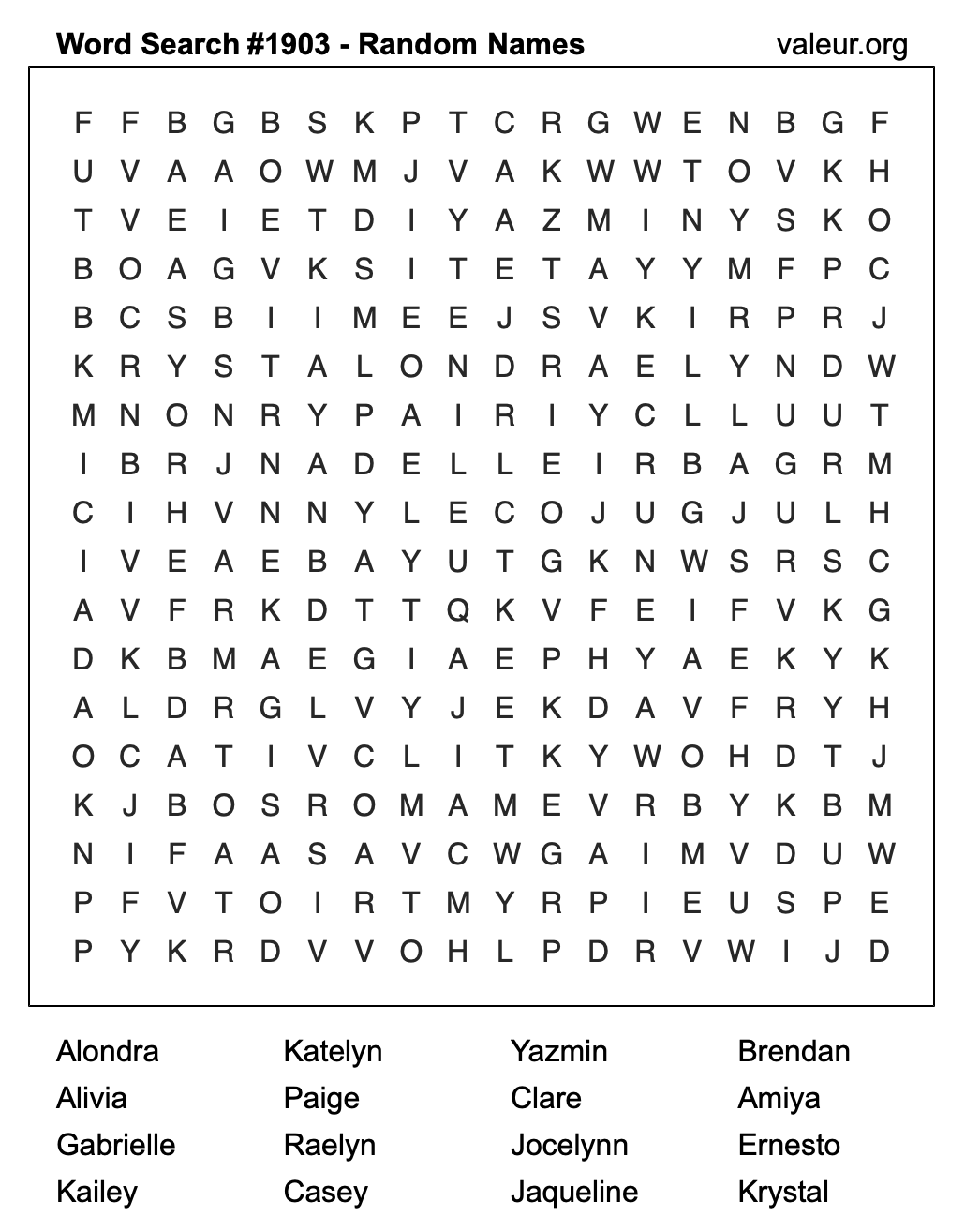 Word Search Puzzle with names #1903