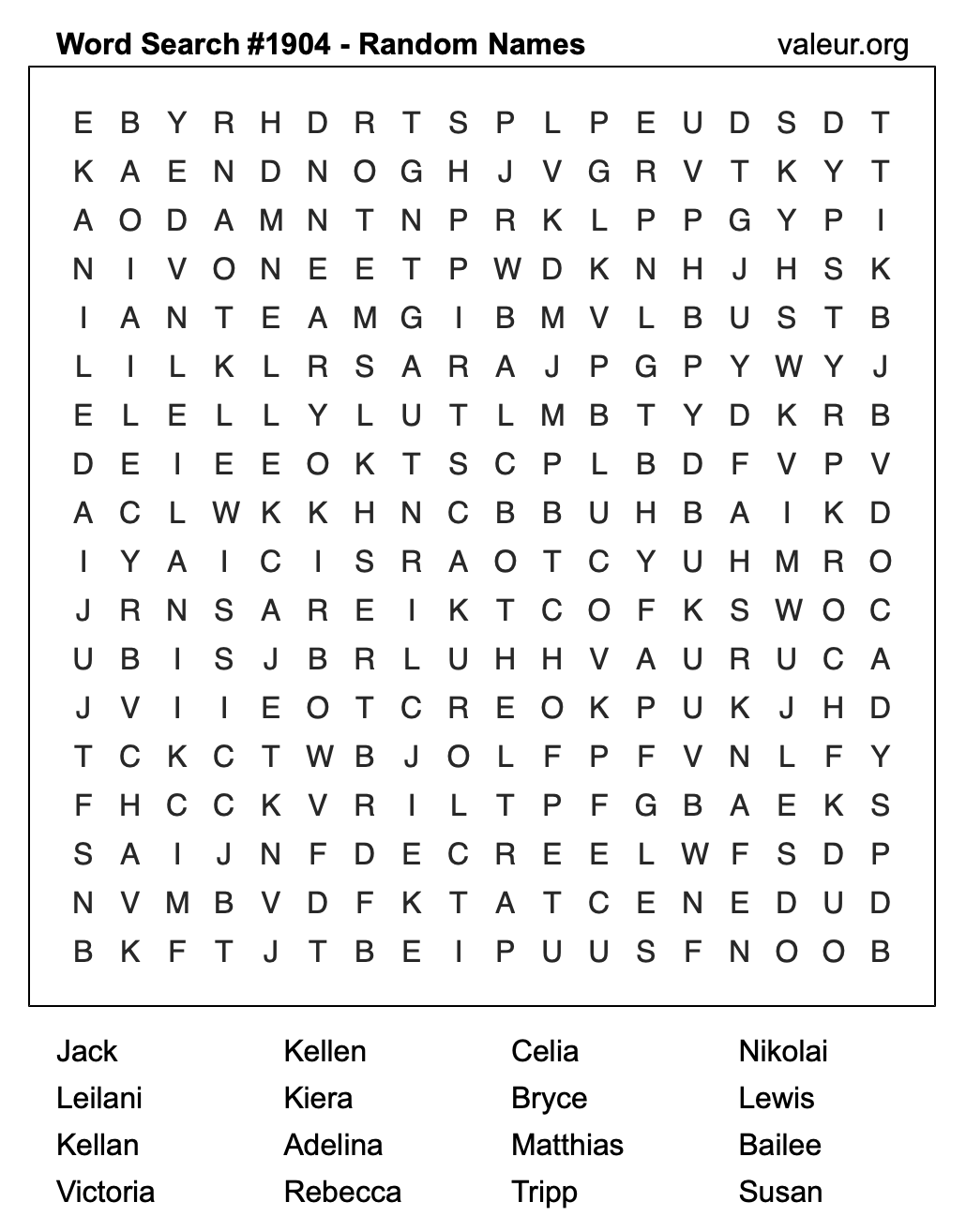 Word Search Puzzle with names #1904
